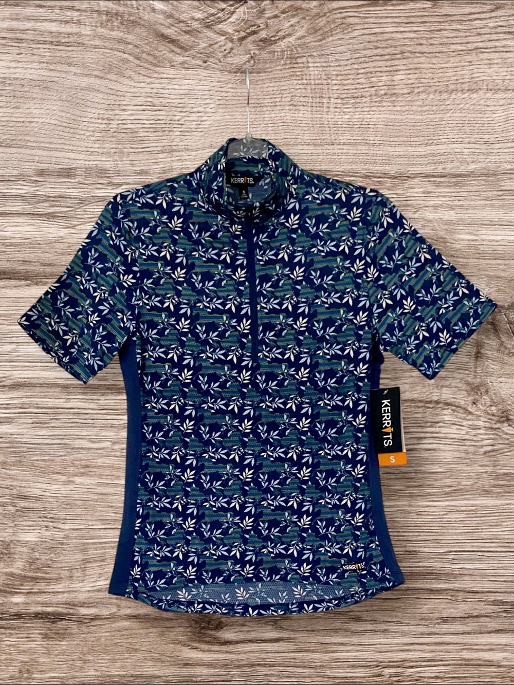 KERRITS Shirt NEW Short Sleeve Cool ride Ice Fil Quarter Zip High Neck Blue S